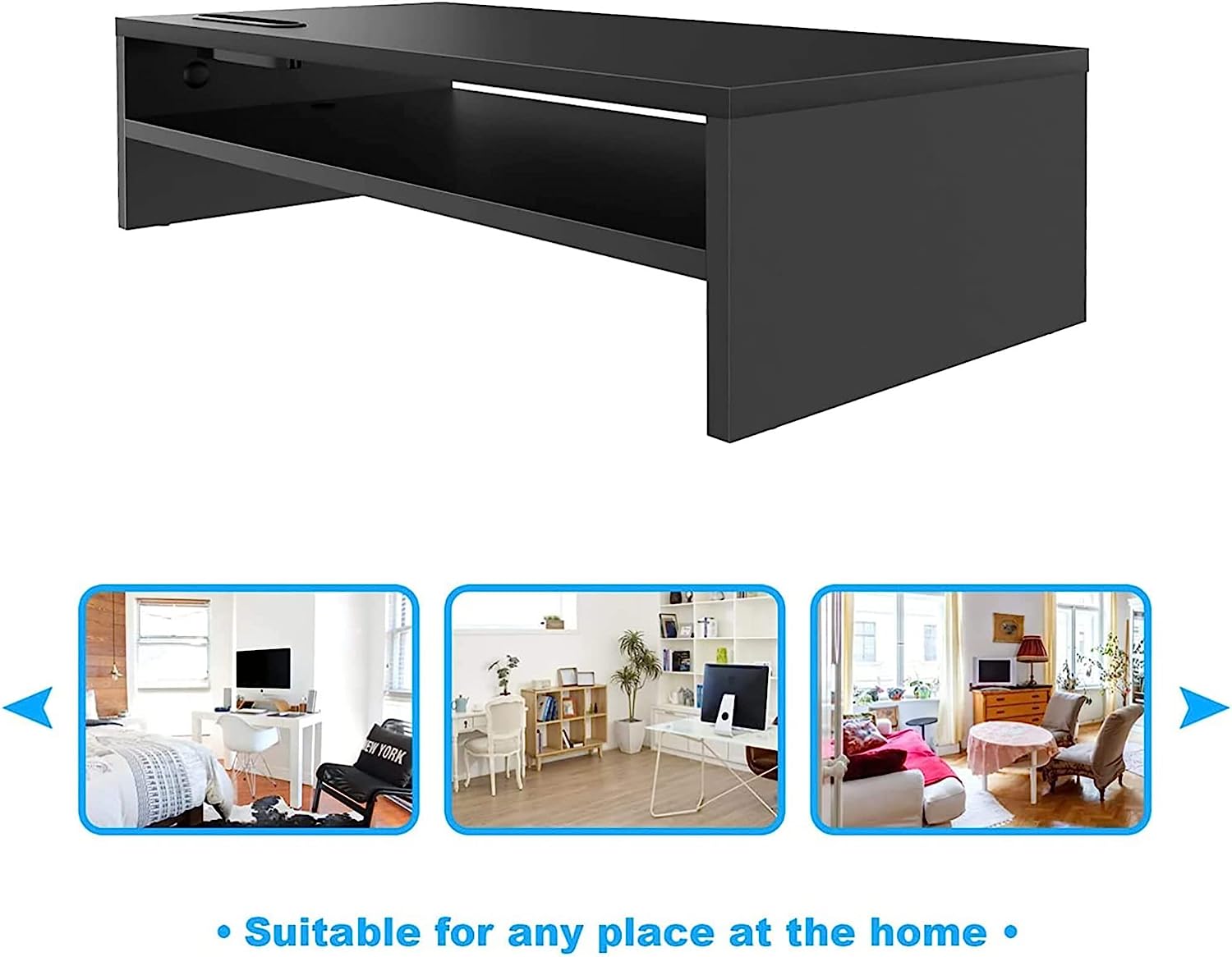Monitor Stand Riser, 2 Tiers Wood Monitor Riser Stand with Storage Organizer, Desktop Ergonomic Monitor Stand Riser with Cellphone Holder and Cable Management, 16.5 Inch Shelf Black - Image 8